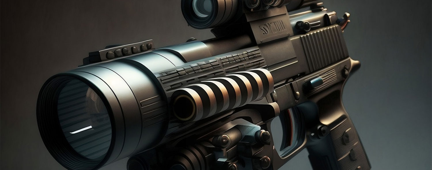 A handgun that has been excessively customized with a plethora of add ons.